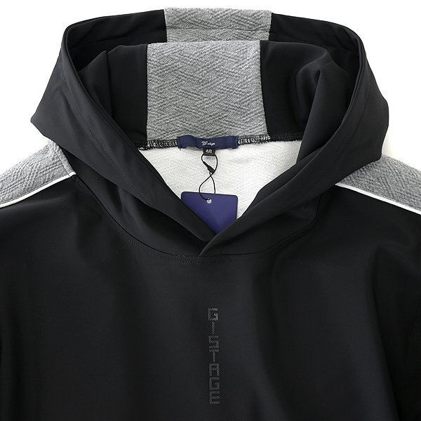 新品 ジーステージ コンビ ジャージー プルオーバー パーカー 50(XL) 黒 灰 【6-30405_11_50】 秋冬 G-stage フード フーディー ゴルフ_画像3