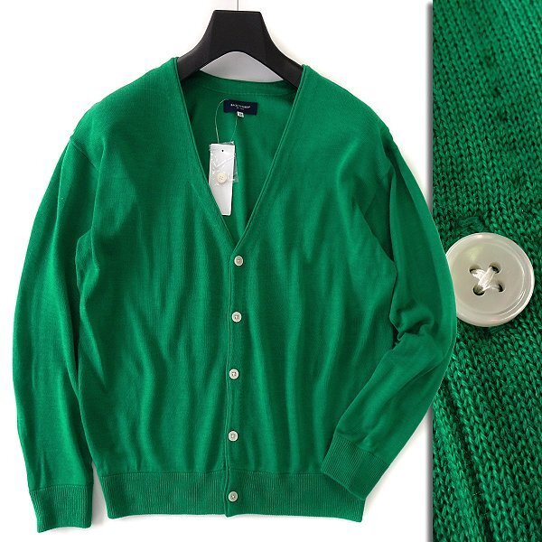 新品 バックナンバー 天竺編み Vネック ニット カーディガン M 緑 【I59624】 BACK NUMBER メンズ セーター ハイゲージ_画像1