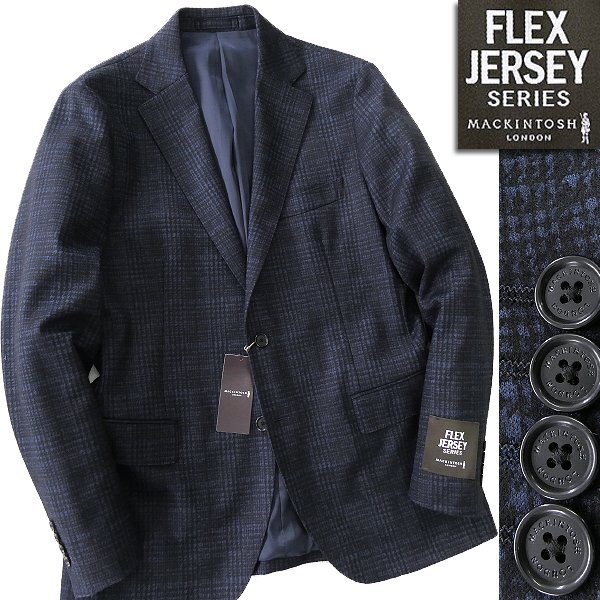 新品 7.4万 マッキントッシュロンドン FLEX JERSEY 千鳥柄 ミルド ジャケット 40(L) 紺 【J45669】 秋冬 ウール 起毛 ジャージー メンズ_画像1