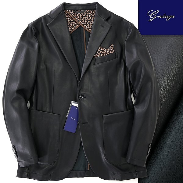 新品 ジーステージ 裏起毛 ストレッチ Fレザー テーラード ジャケット 46(M) 黒 【2-40213_11_46】 秋冬 メンズ G-stage 軽量 ブラック_画像1