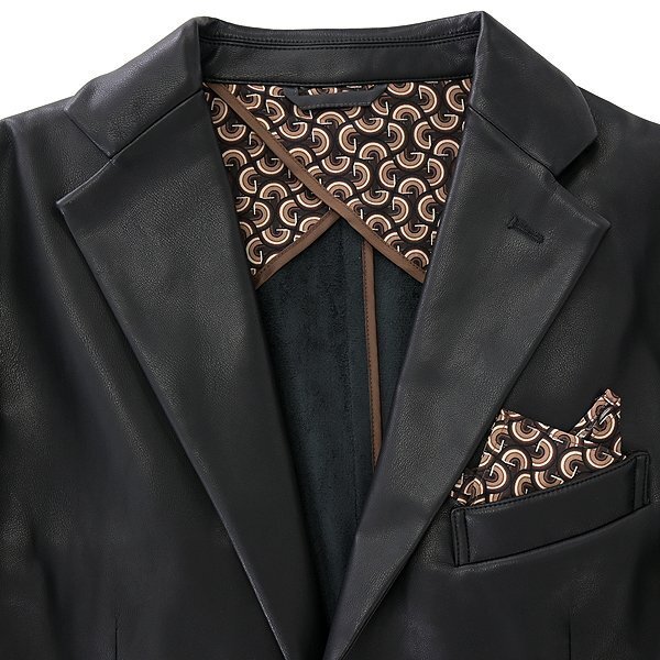 新品 ジーステージ 裏起毛 ストレッチ Fレザー テーラード ジャケット 46(M) 黒 【2-40213_11_46】 秋冬 メンズ G-stage 軽量 ブラック_画像4