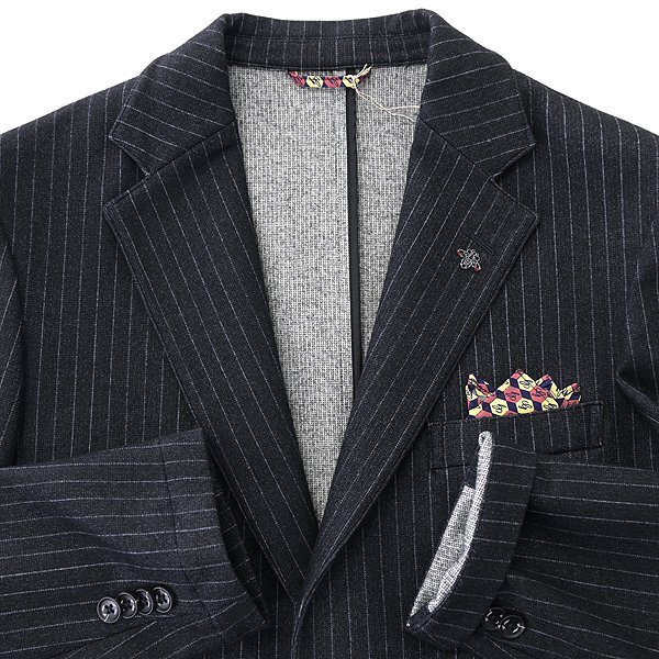 新品 6万 ジーステージ DOWN FABRIC 起毛 ストライプ ジャージー スーツ 48(L) 濃灰 【J54549】 秋冬 ダウン サキソニー セットアップ_画像5