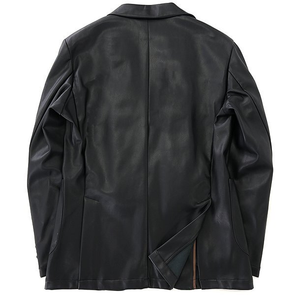 新品 ジーステージ 裏起毛 ストレッチ Fレザー テーラード ジャケット 46(M) 黒 【2-40213_11_46】 秋冬 メンズ G-stage 軽量 ブラック_画像2