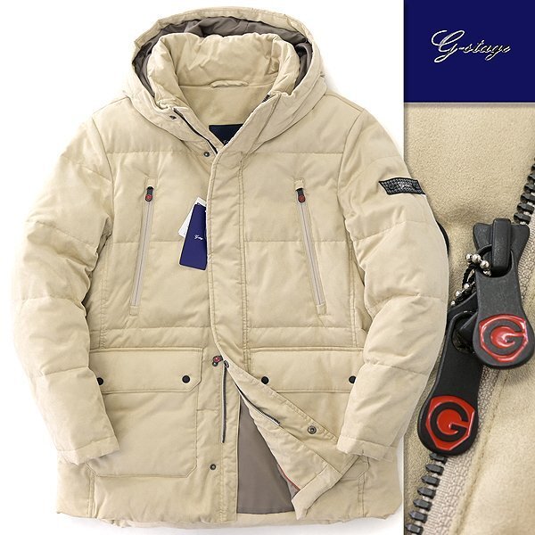 新品 ジーステージ エコスエード フーデッド 700FP ダウンコート 48(L) ベージュ 【6-30808_5_48】 秋冬 G-stage N-3B ダウンパーカー 起毛_画像1