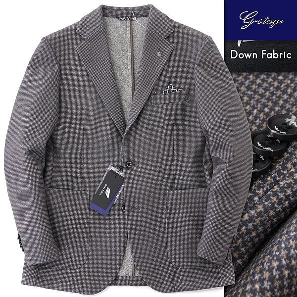 新品 3.6万 ジーステージ DOWN FABRIC 起毛 千鳥柄 ジャケット 50(XL) 茶 【4-20206_307_50】 秋冬 G-stage ダウン ジャージー ブラウン_画像1