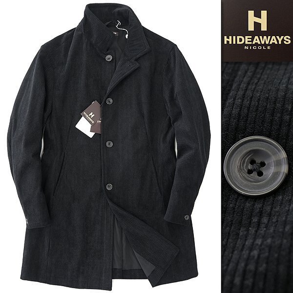 新品 HIDEAWAYS ニコル ニット コーデュロイ スタンドカラー コート 46(M) 黒 【J50162】 秋冬 メンズ NICOLE チェスター ステンカラー_画像1