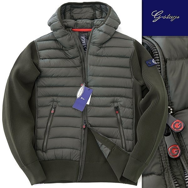 新品 ジーステージ ニット コンビ 700FPダウン パーカー ブルゾン 50(XL) 緑 【6-00412_16_50】 秋冬 G-stage ゴルフ ジャケット カーキ_画像1