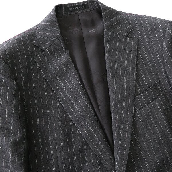新品 ヒルトン 日本製 御幸毛織 サキソニー ストライプ スーツ AB6(やや幅広L) 灰 【J52553】 MIYUKI 秋冬 セットアップ メンズ ウール_画像4