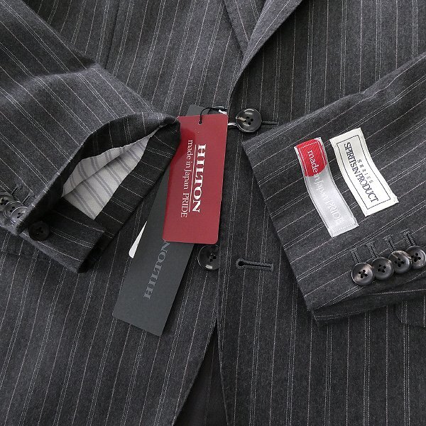新品 ヒルトン 日本製 御幸毛織 サキソニー ストライプ スーツ AB6(やや幅広L) 灰 【J52553】 MIYUKI 秋冬 セットアップ メンズ ウール_画像5