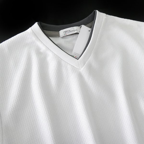 新品 インターメッツォ ハニカムメッシュ Vネック カットソー L 白 【I42464】 STUDIO by INTERMEZZO メンズ Tシャツ ロンT_画像2