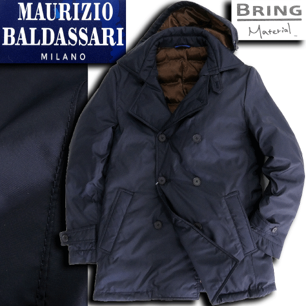 新品 7.5万 マウリツィオバルダサーリ フード付き 中綿 Pコート 48(L) 紺 【J50940】 MAURIZIO BALDASSARI 秋冬 高密度 保温 ジャケット_画像1