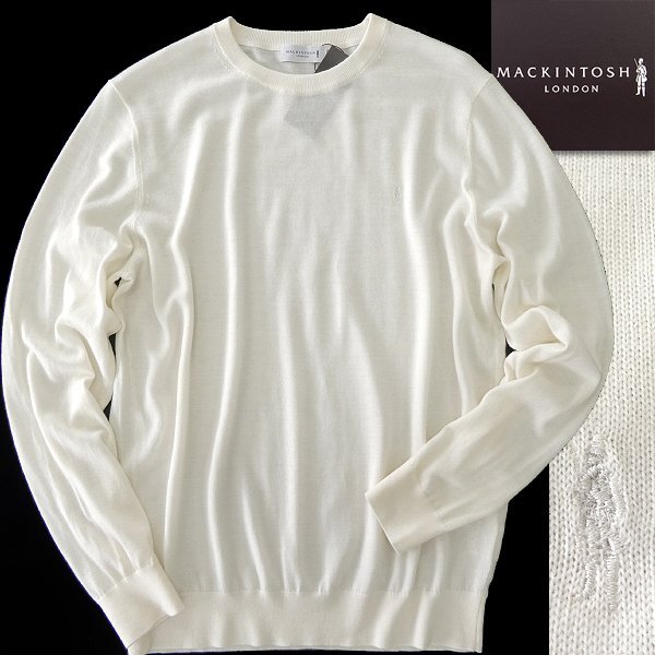 新品 3.3万 マッキントッシュロンドン 14G ウォッシャブル ウール ニット M 白 【I58078】 MACKINTOSH LONDON 秋冬 メンズ セーター 丸首_画像1