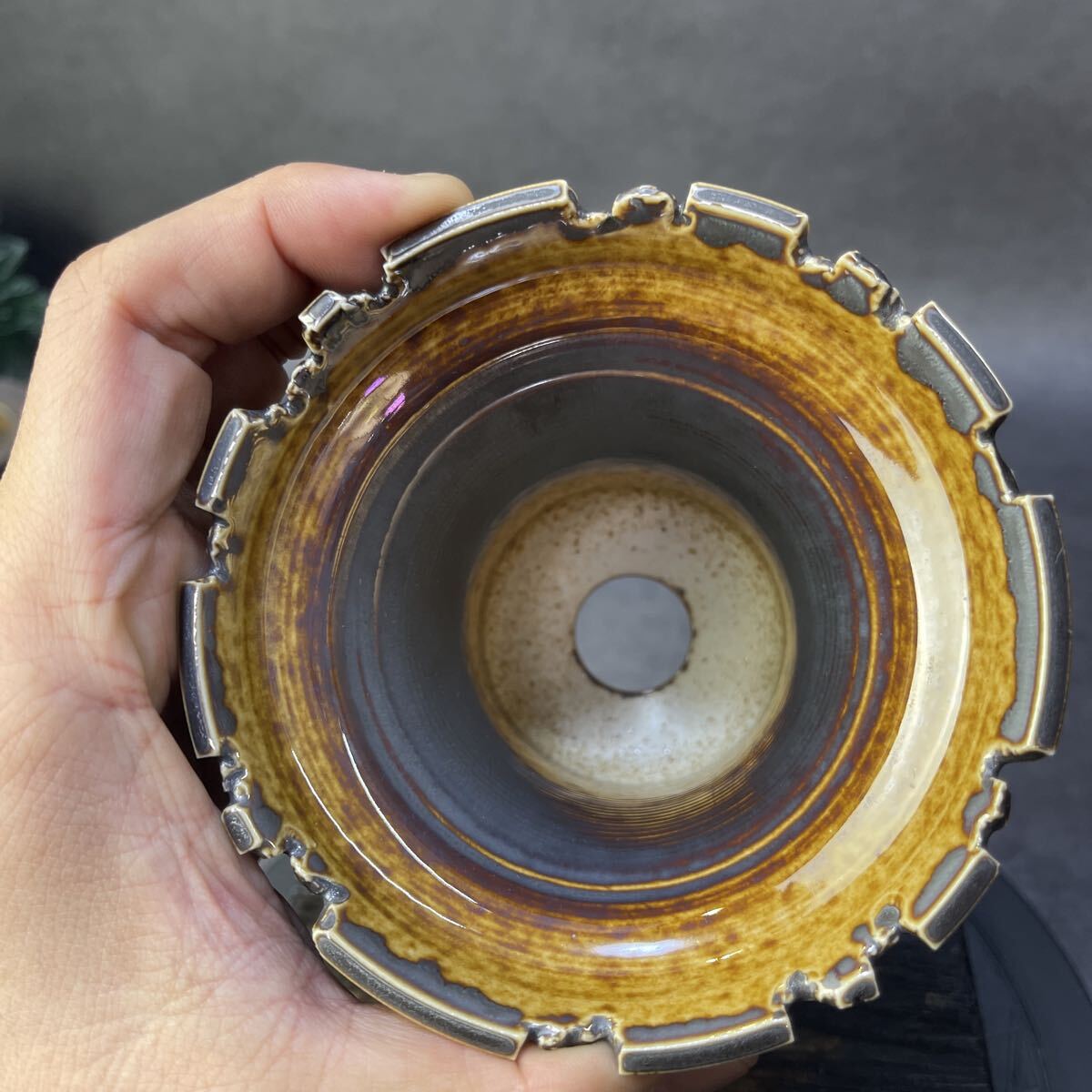 ri492 HAND Made цветочный горшок керамика осмотр ( агава pakips.. дракон .. небо чёрный огонь .factory SRLkatachi завод gla сверло s. корень растения черепаха . дракон 