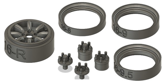 S33-2 16インチ5H-RS-8 R-TYPEホイール　ケイSTYLE!　THEストリートシリーズ　1/24scale　カーモデル用　1台分　3Dプリント　レジン製_画像2