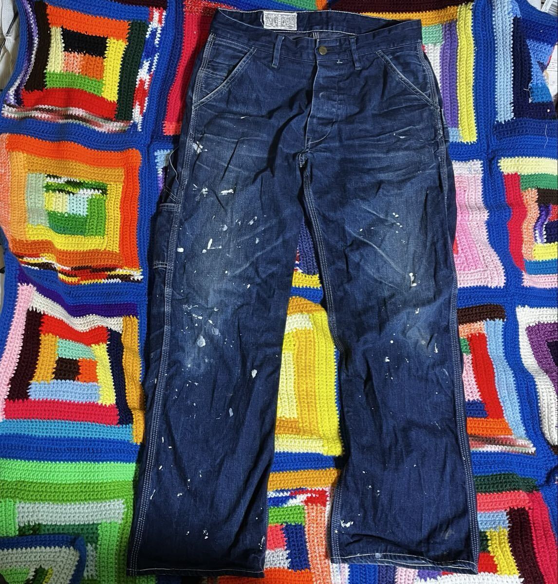 超希少 50s 50年代 ヴィンテージ モンゴメリーワード デニム ワークパンツ ペインターパンツ 約W34 バックシンチ ゴールデンサイズ_画像2