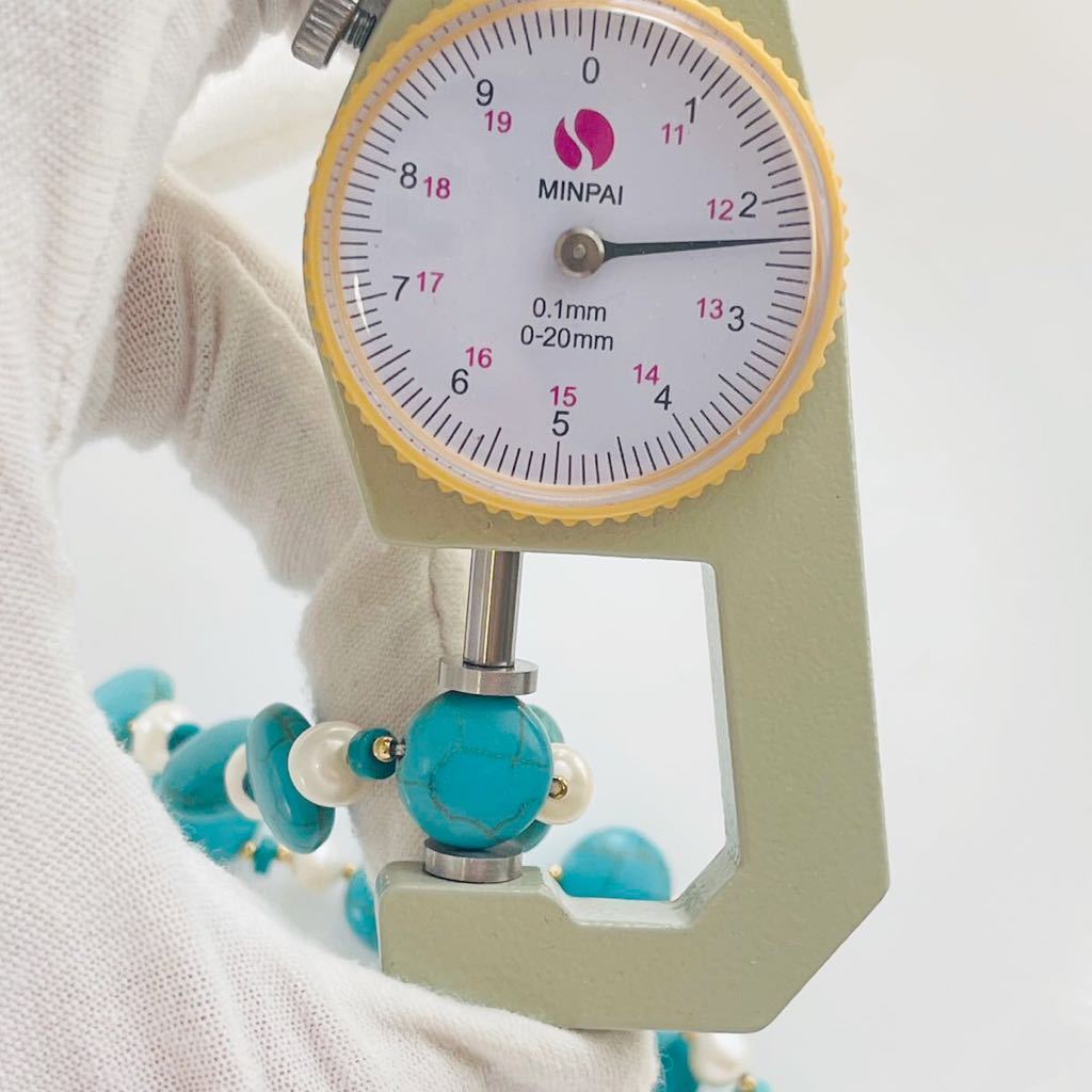 ターコイズ×本真珠ネックレス 12mm 38+5cm 天然パールネックレス jewelry Pearl_画像5