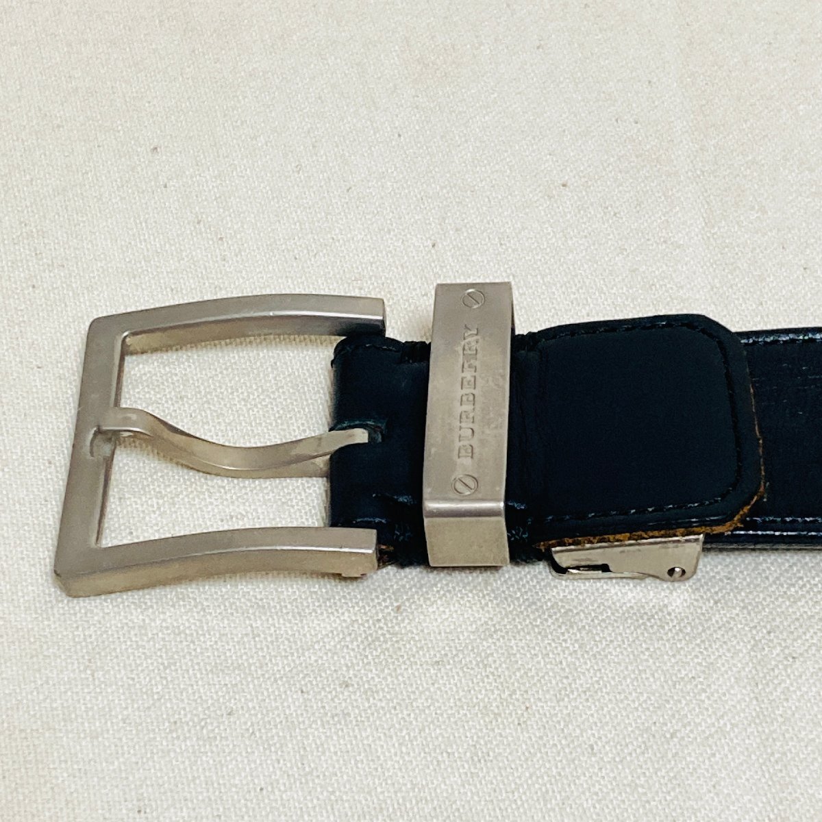 BURBERRY　バーバリー　LEATHER/本革　スクエア バックル　レザーベルト　ブラック/黒_画像3