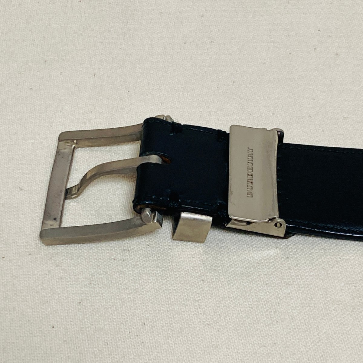 BURBERRY　バーバリー　LEATHER/本革　スクエア バックル　レザーベルト　ブラック/黒_画像4
