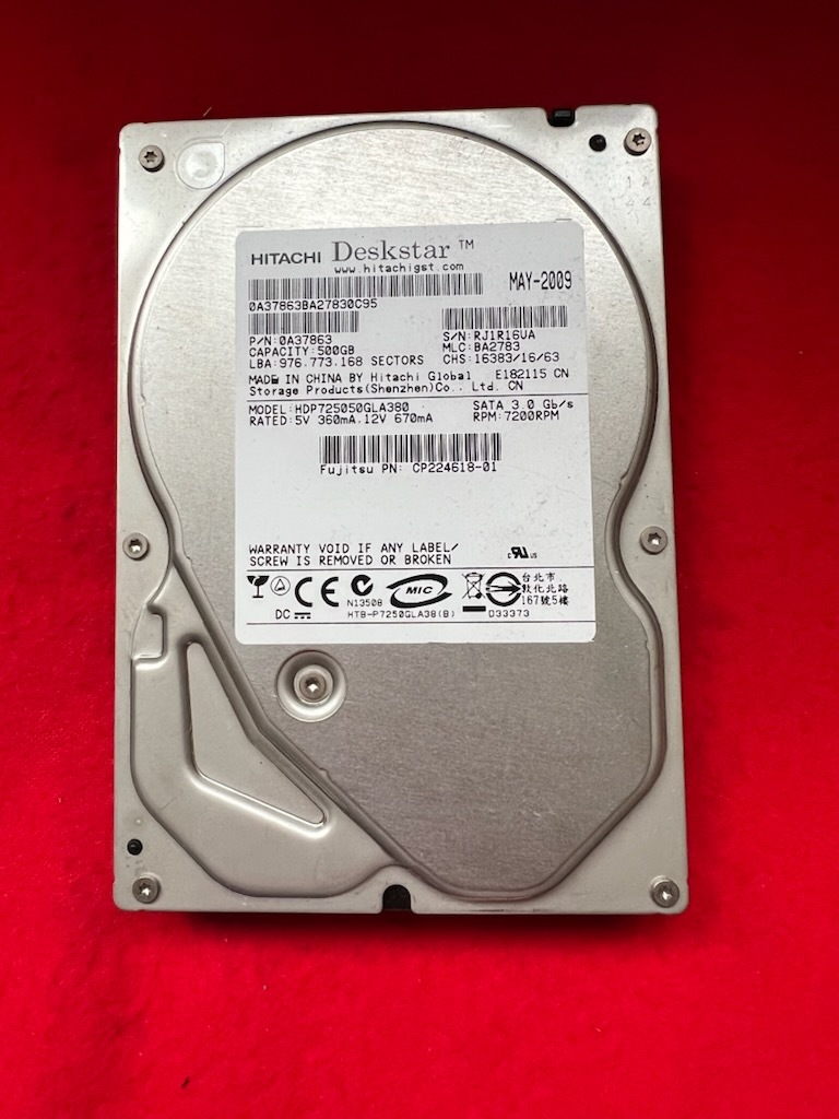 不良返金保証　日立 HDP725050GLA380 3.5インチ SATA 500GB　(A069)_画像1