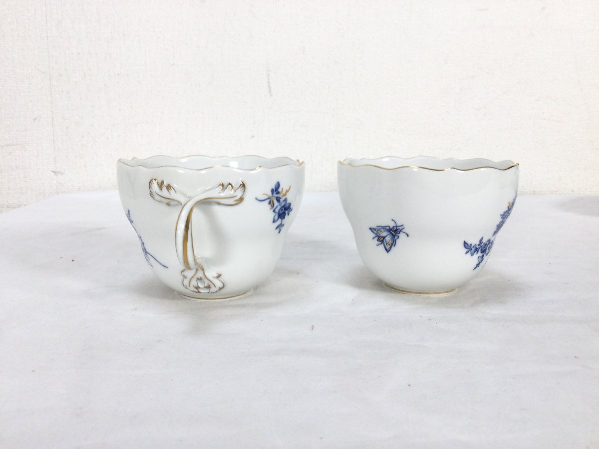 Meissen マイセン ブルーフラワー カップ＆ソーサー 2客セット 青い花 昆虫 金彩 洋食器 ドイツ_画像3