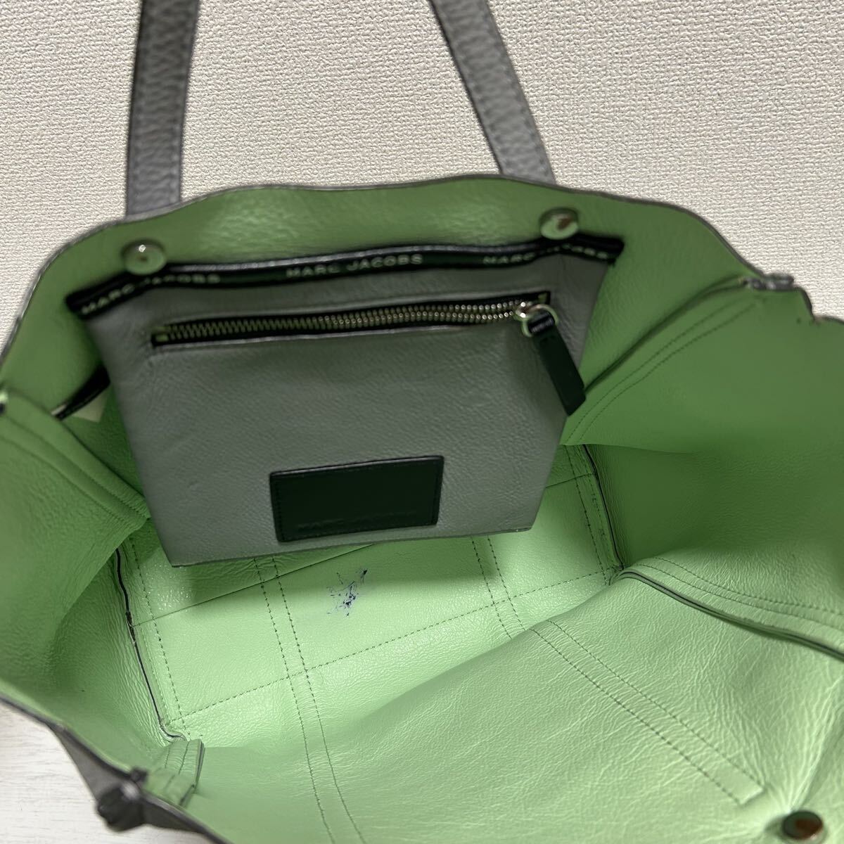 MARC JACOBS マークジェイコブス レディース 2way トートバッグ ワンショルダーバッグ 本革 レザー 肩掛け ブルーグレー the tag tote_画像7