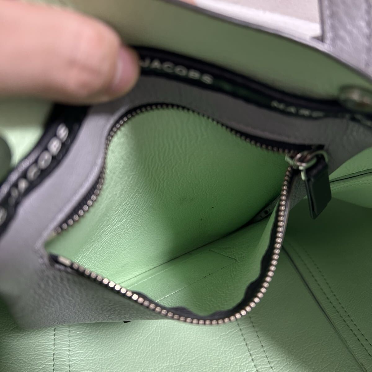 MARC JACOBS マークジェイコブス レディース 2way トートバッグ ワンショルダーバッグ 本革 レザー 肩掛け ブルーグレー the tag tote_画像9