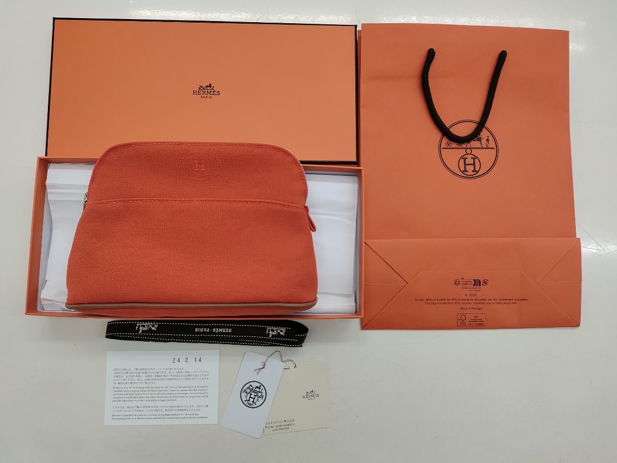 未使用品 HERMES エルメス　ボリードポーチミニ　オレンジ　コットンキャンバス　 箱付_画像1