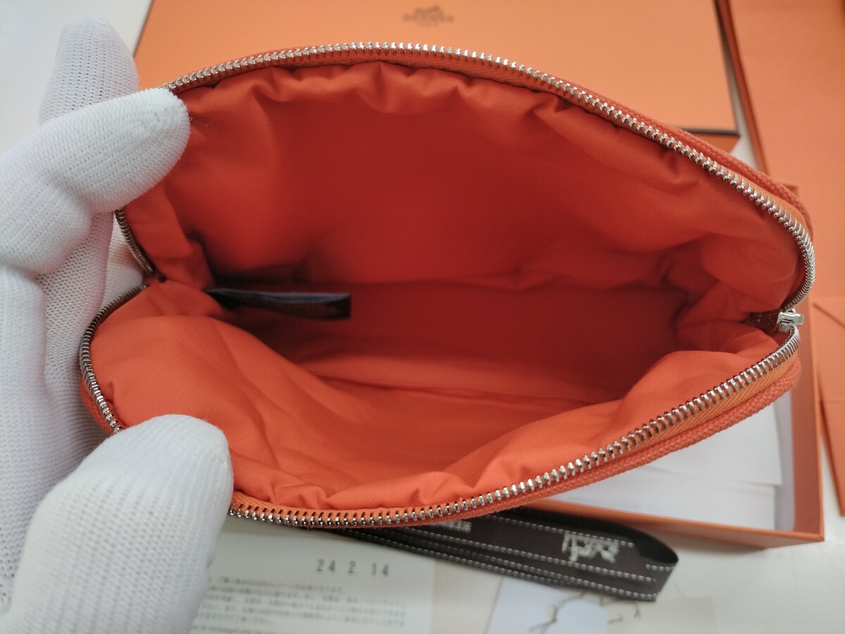 未使用品 HERMES エルメス　ボリードポーチミニ　オレンジ　コットンキャンバス　 箱付_画像6