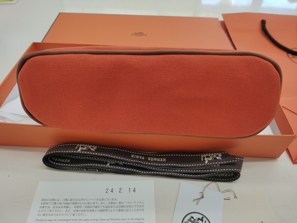未使用品 HERMES エルメス　ボリードポーチミニ　オレンジ　コットンキャンバス　 箱付_画像8