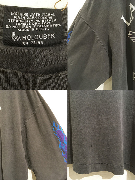 古着 90s USA製 HARLEY DAVIDSON バー&シールド イーグル ブルー ファイヤー 長袖 Tシャツ ロンT XL_画像8