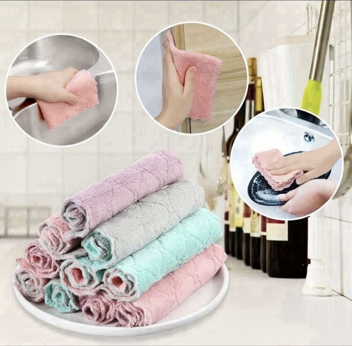 新品　クロス 5枚　タオル　キッチンクロス マイクロファイバー タオル 吸水速乾 速乾 ふわふわ 福袋　キッチン 整理整頓 デスク 掃除用品_画像3