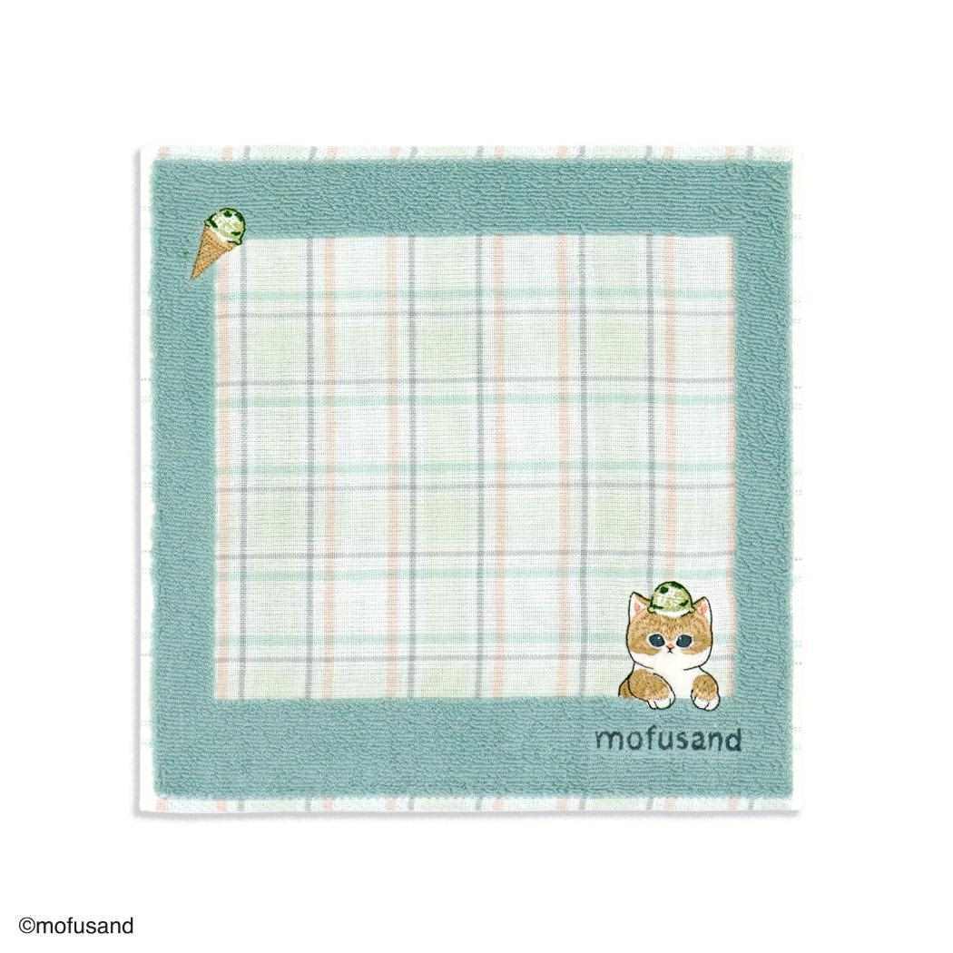 mofusand モフサンド ミニタオル ガーゼパイル タオルハンカチ グリーン アイスクリームにゃん タオル美術館 プレゼント_画像1