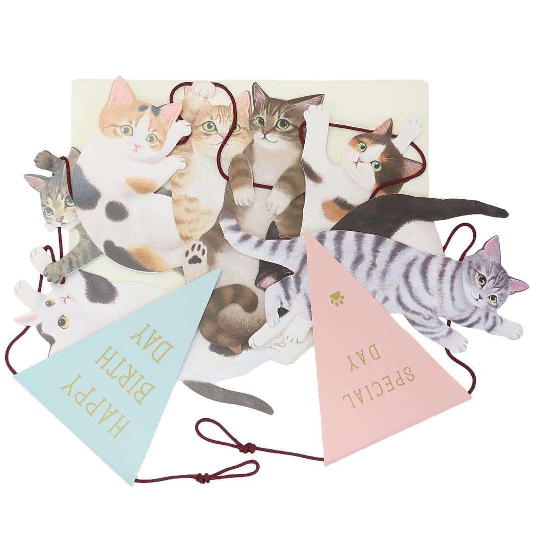 フェリシモ猫部 グリーティングカード ガーランドカード バースデー GN-61 ねこ アクティブコーポレーション_画像1