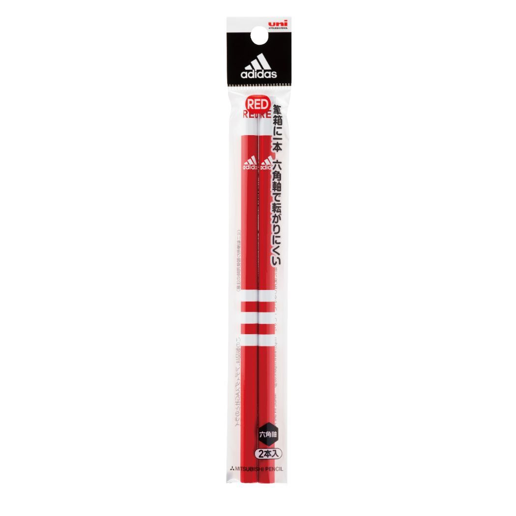 アディダス adidas 赤鉛筆 六角軸 赤えんぴつ 2本セット uni 新入学 三菱鉛筆 プレゼント 男の子 女の子 ギフト_画像1