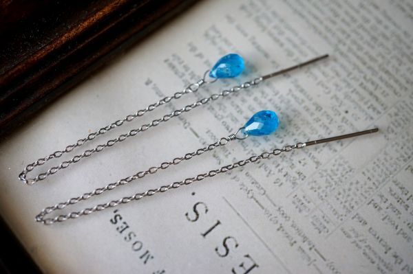 ステンレス アメリカンピアス 312 ネオンブルーアパタイト 金属アレルギー対応金具使用　天然石・パワーストーン_画像6