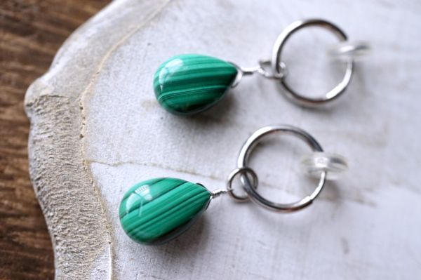 【フープ用チャーム】サージカルステンレス227 マラカイト チャーム 1ペア 金属アレルギー対応金具使用 ピアスチャーム _画像8