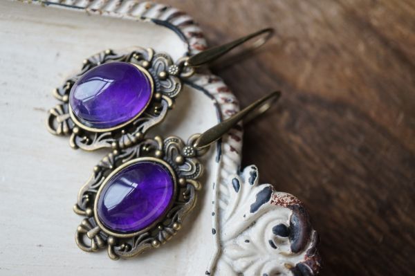 アンティークブロンズ ピアス007 アメジスト　天然石・パワーストーン　_画像4