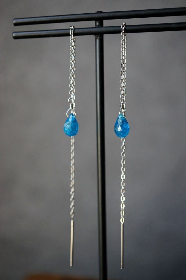 ステンレス アメリカンピアス 312 ネオンブルーアパタイト 金属アレルギー対応金具使用　天然石・パワーストーン_画像2