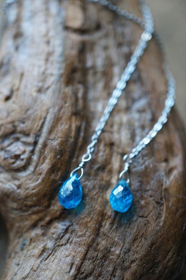 ステンレス アメリカンピアス 312 ネオンブルーアパタイト 金属アレルギー対応金具使用　天然石・パワーストーン_画像4