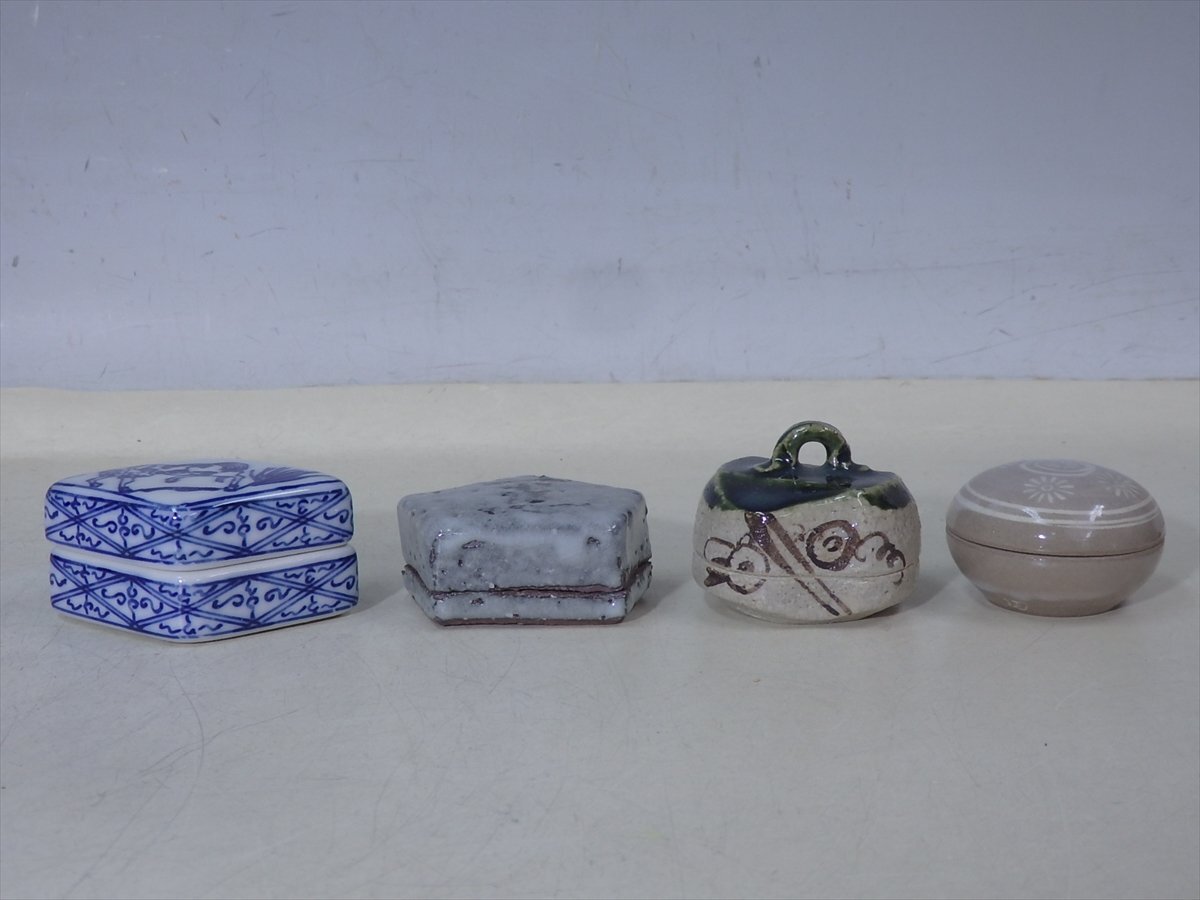★韓国 民族村窯 東洲作ほか【香合いろいろ8個セット】均窯 高麗青磁 織部はじき 染付菱馬 絵馬など 茶道具 茶器 セール!_画像5