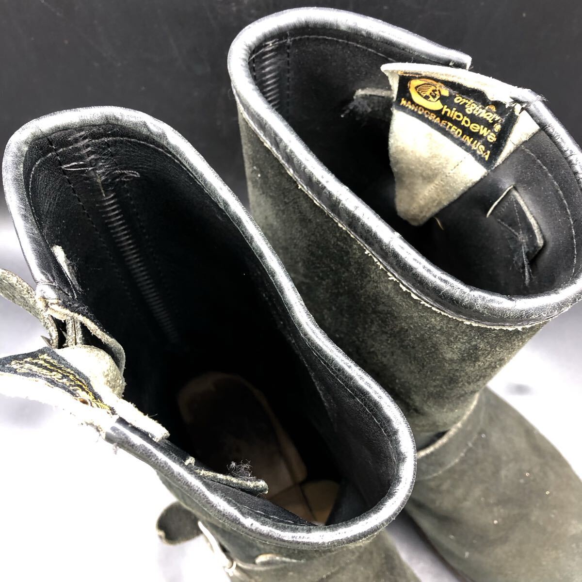 11M4869 USA производства чёрный бирка Chippewa Chippewa замша кожа engineer boots мужской 8.5 E 26.5cm соответствует черный чёрный 