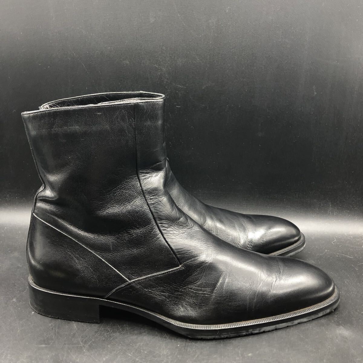 11M4884 ほぼ美品 BALLY バリー レザー ショートブーツ サイドジップ 中ボア メンズ US8.5/26.5cm相当 ブラック 黒_画像5