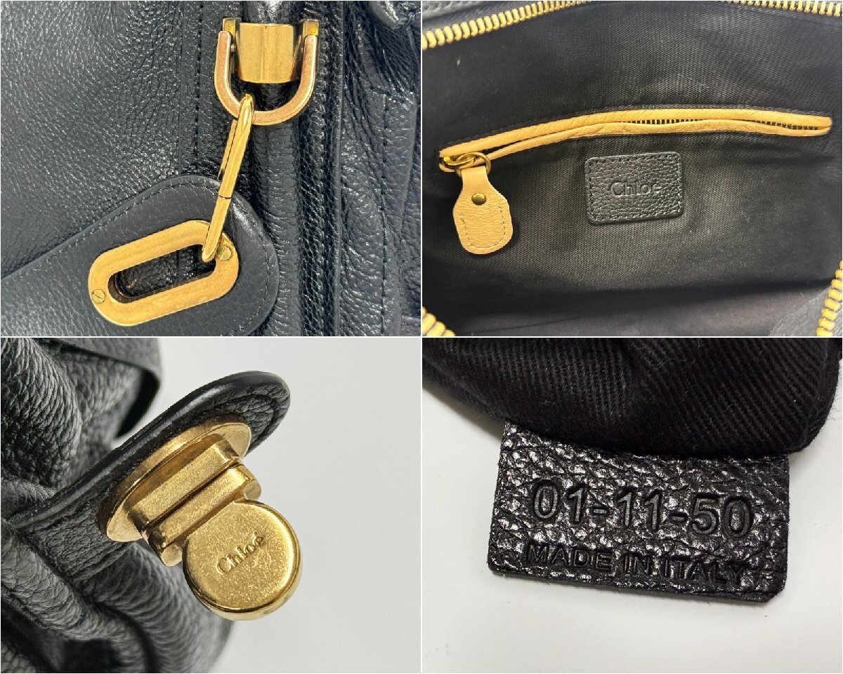 Chloe クロエ パラティ レザー ハンドバッグ ショルダーバッグ ブラック系 ゴールド金具 01-11-50 レディース BAG 鞄 3708G5._画像7