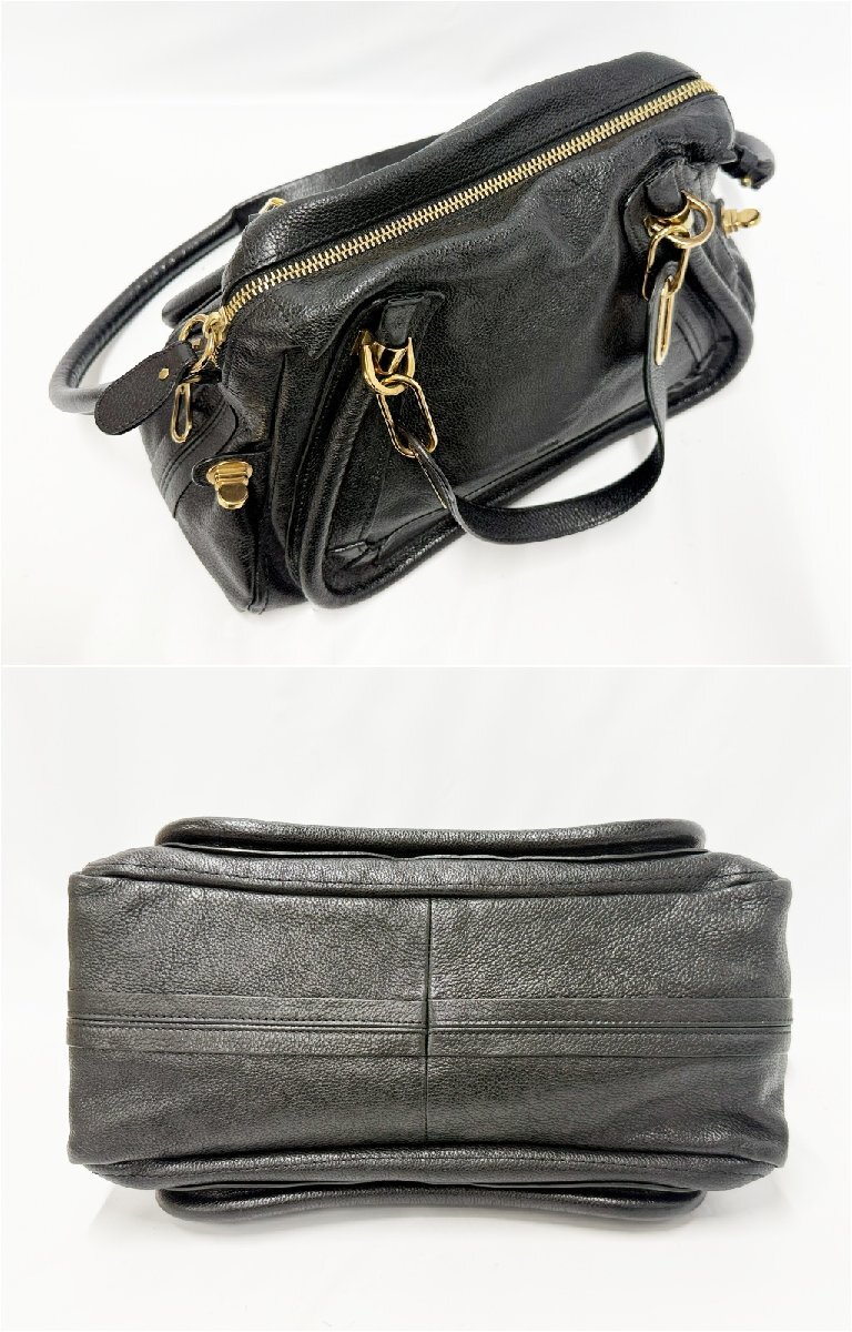 Chloe クロエ パラティ レザー ハンドバッグ ショルダーバッグ ブラック系 ゴールド金具 01-11-50 レディース BAG 鞄 3708G5._画像4