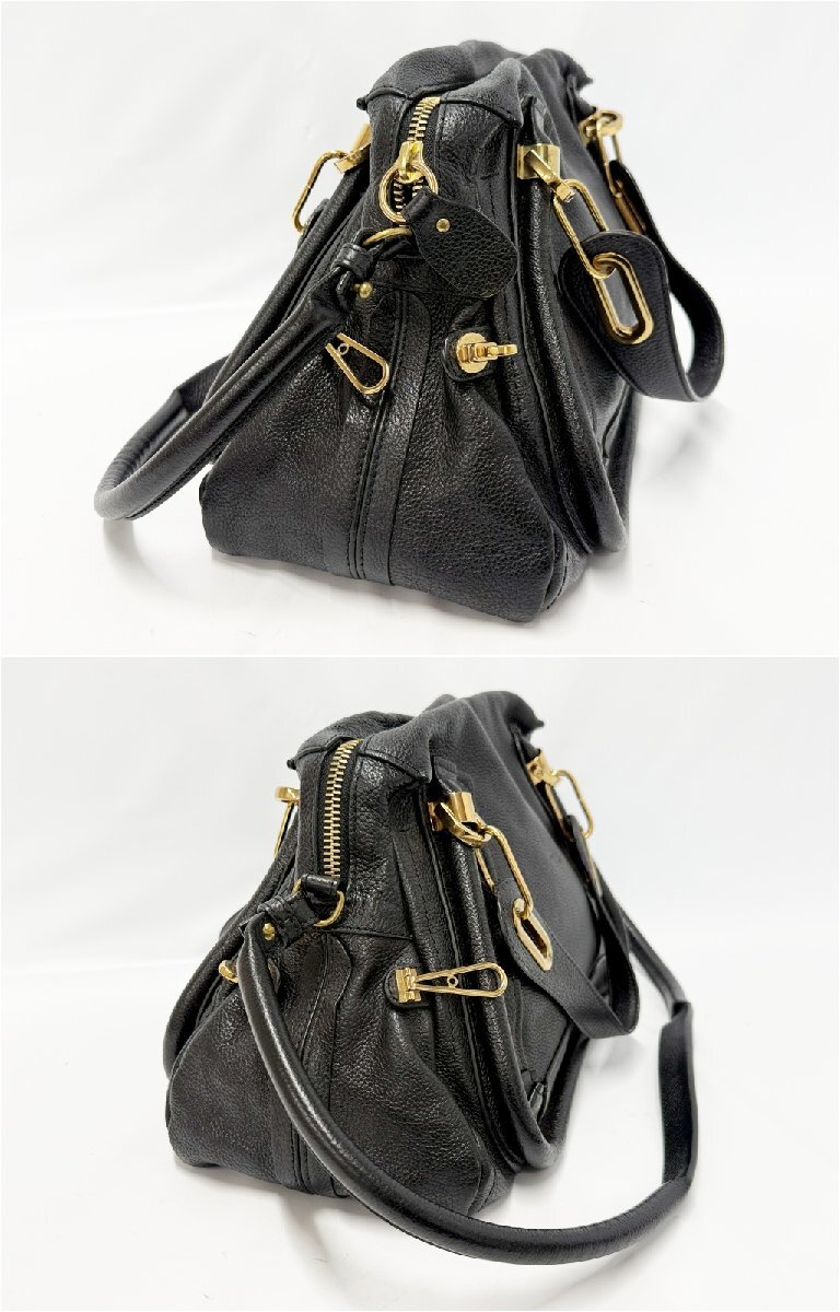 Chloe クロエ パラティ レザー ハンドバッグ ショルダーバッグ ブラック系 ゴールド金具 01-11-50 レディース BAG 鞄 3708G5._画像3