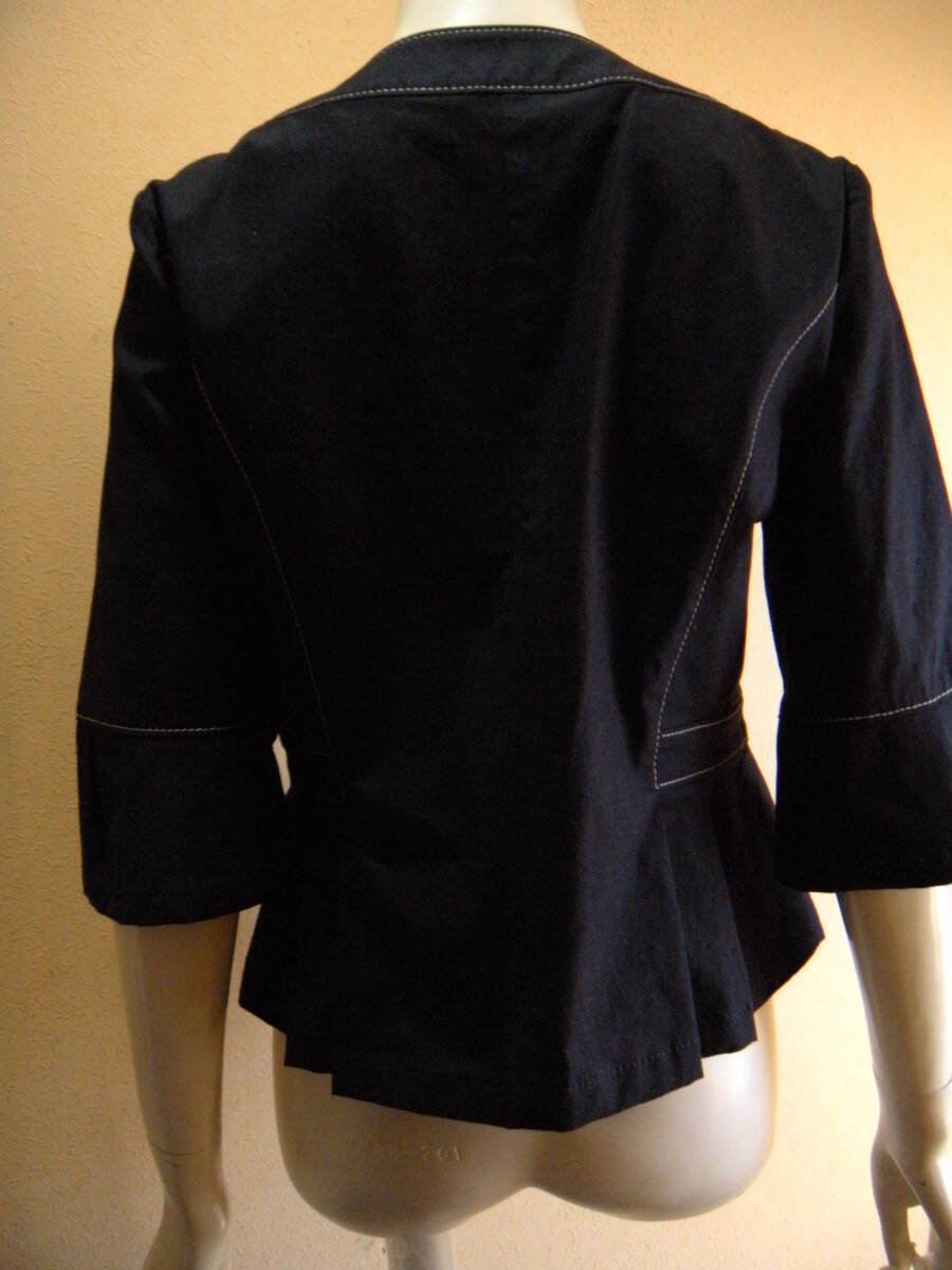 Leilian レリアン レディース 11号 ノーカラー ジャケット ブルゾン ジャンパー 濃紺系 タ3802_画像4