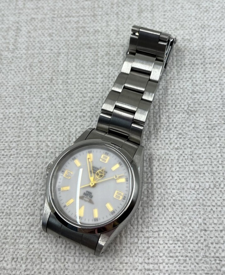 【S364】ELGIN/エルジン/メンズ/腕時計/自動巻き/FK-979-C/文字盤ホワイト/3針/時計/箱入り/可動品 _画像3