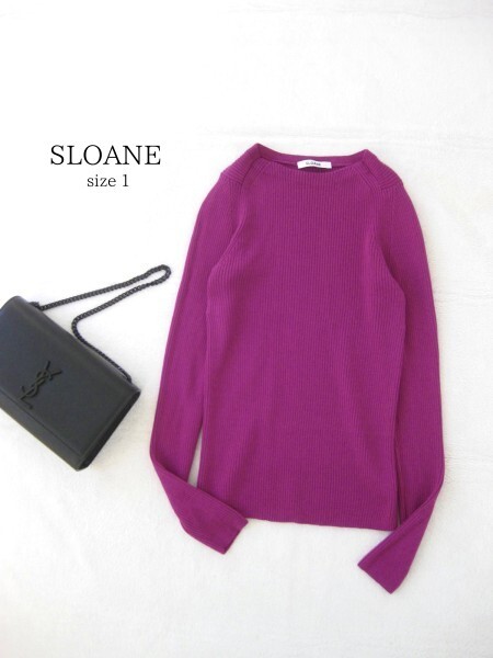☆美品☆SLOANEスローン☆リブニット☆長袖☆1☆ピンク☆ウール素材☆_画像1