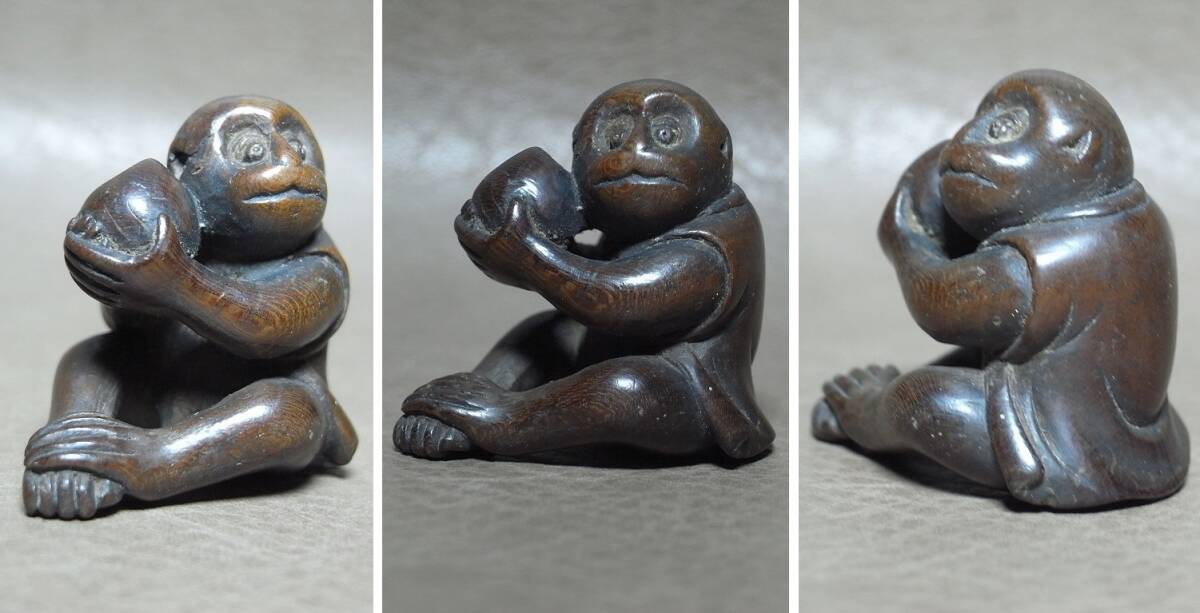 [ персик ..] класть netsuke * из дерева / времена предмет антиквариат старый изобразительное искусство украшение .. предмет 