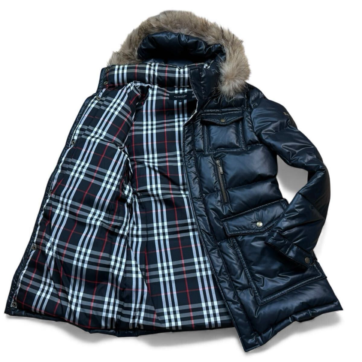 【美品!!!名作!!!】BURBERRY BLACK LABEL バーバリーブラックレーベル ダウンジャケット タヌキファー ノバチェック 3way メンズ Mサイズ_画像1